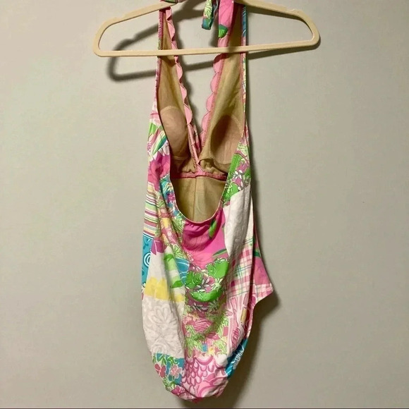Lilly Pulitzer patchwork scalloped v neck one piece swimsuit - Picture 4 of 7